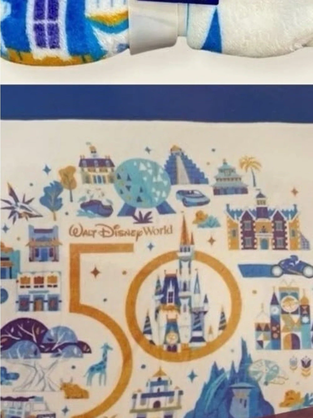 Disney Plush Throw Blanket in White, Blue & Gold